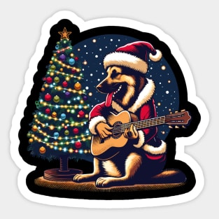 German Shepherd Playing Guitar Christmas Sticker